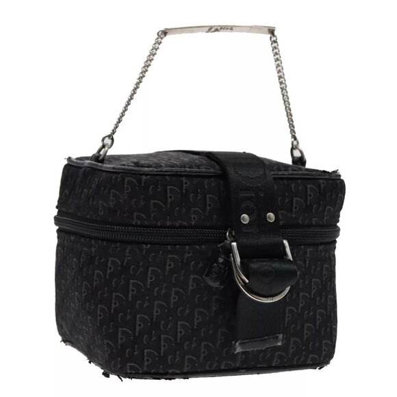 Christian Dior Trotter Canvas Vanity Chain Pouch Black Silver Auth yk15034 - Picture 1 of 16